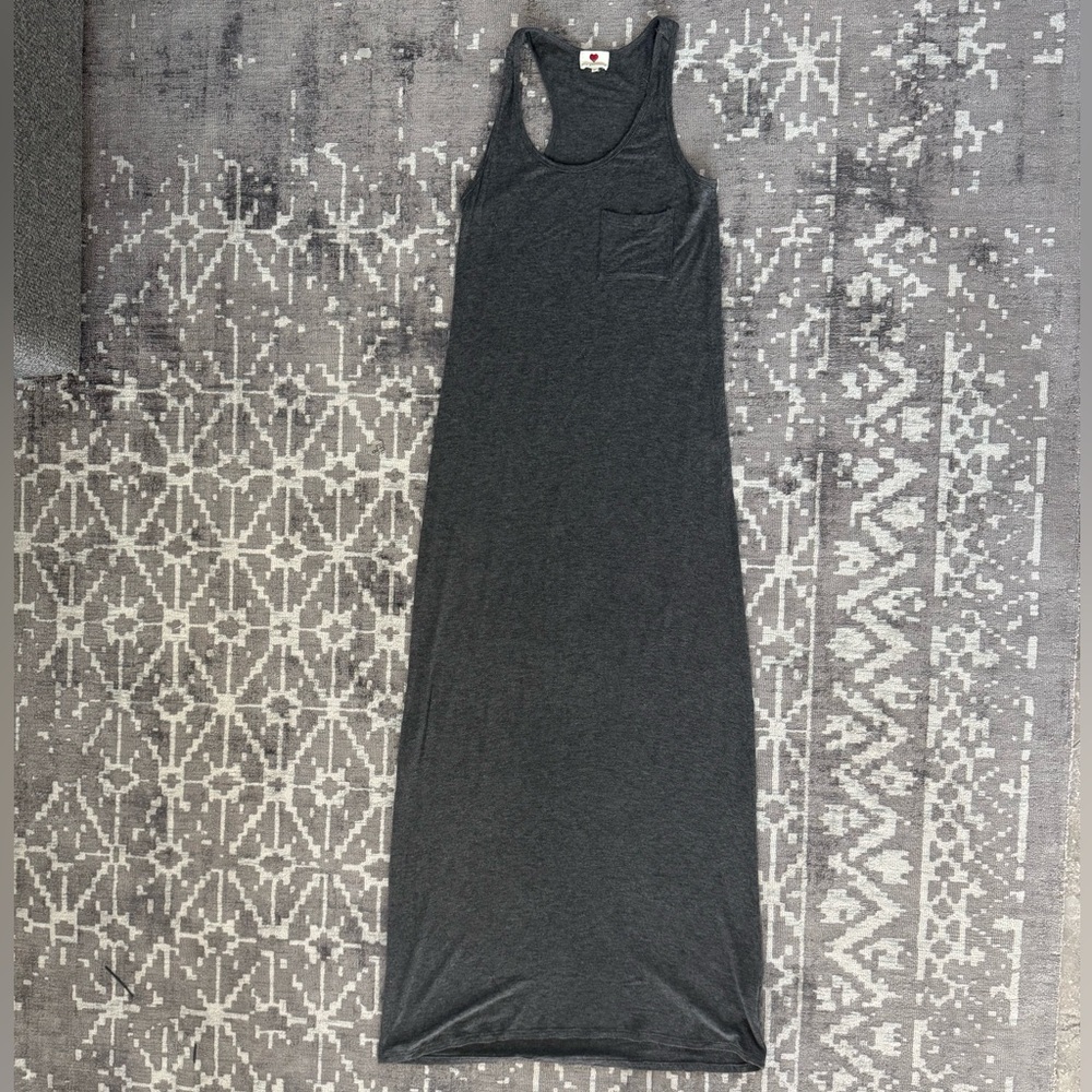 Grey Maxi S One Clothing Sleeveless Racer Maxi Dress Front Pocket Aline